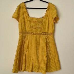 Yellow Square Neck Crocheted Dress